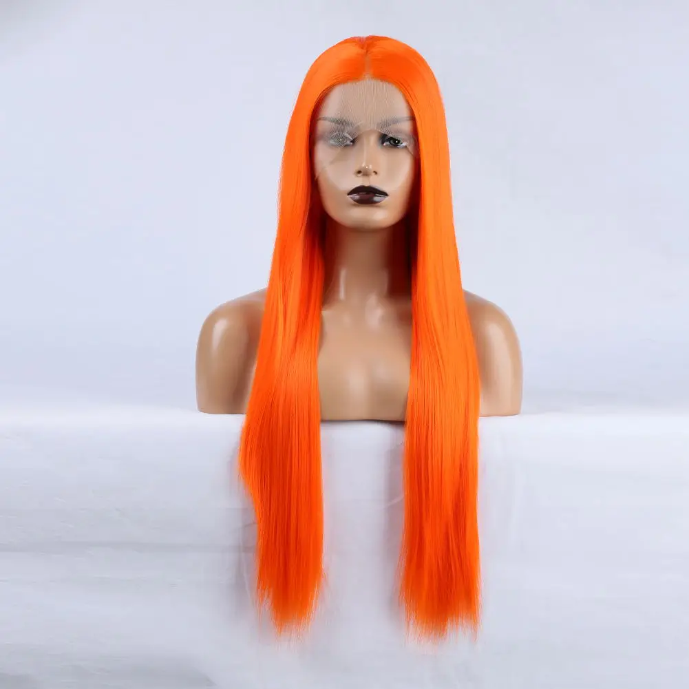 RONGDUOYI Orange Wig Long Straight Lace Front Wigs For Women Use Synthetic Wig Natural Hairline Glueless Lace Front Cosplay Hair