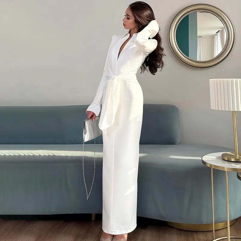 Talenza vestido de noite de luxo feminino elegante sólido cabido rendas plissado vestido de manga comprida moda cintura alta vestido de festa longo