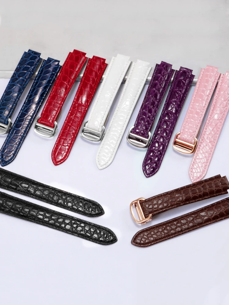 

Round crocodile leather strap suitable for Cartier Blue Balloon Black Warrior large, medium and small black bracelet men 20mm