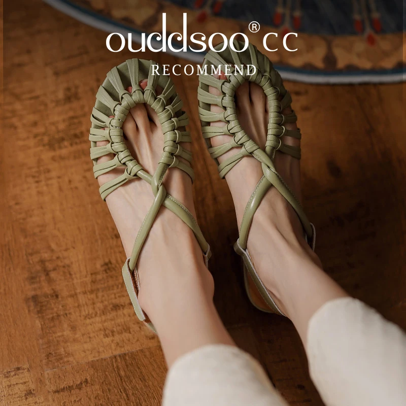 

Ods Genuine Leather First sandals new women's summer woven soft sole personalized Women Lesiure outdoor beach shoes Elegant