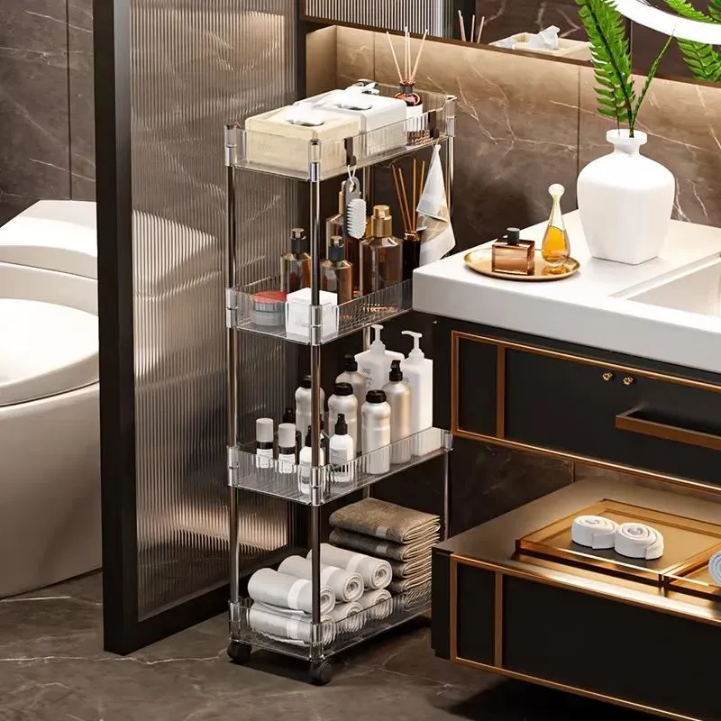 Bathroom Storage New Floor-To-Ceiling Shelving Cart Multi-Functional Desktop Shelving Kitchen Bathroom Transparent Shelving