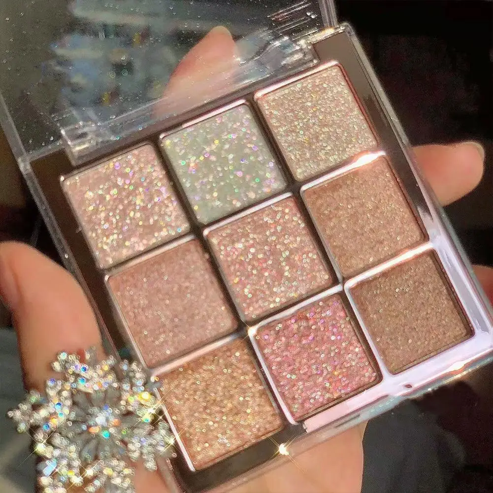 8 Styles 9-Color Glitter Eyeshadow Palette - Long-Lasting Rose and Pink Shades, Metallic Finish, Matte and Shimmer Eye Pigment M