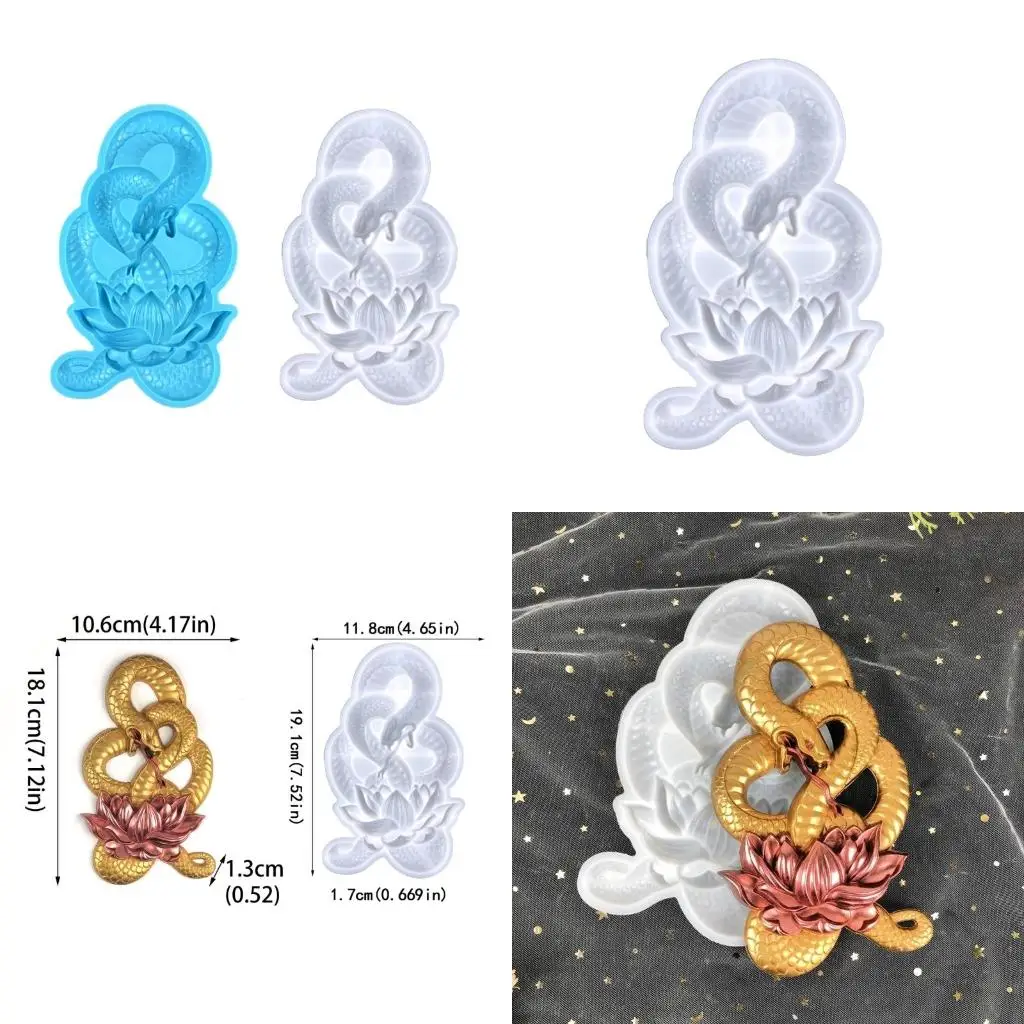  DIY Lotuses Snake Shaped Decorative Ornament Resin Mold Crystal Epoxy Molds Spirit Snake Wall Decoration Silicone Mold