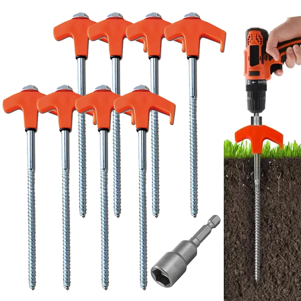 8Pcs Camping Pegs Drill In with Hex Socket Heavy Duty Spiral Screw Heavy Duty Tent Stakes Ground Anchors Camping Tent Pegs Nail