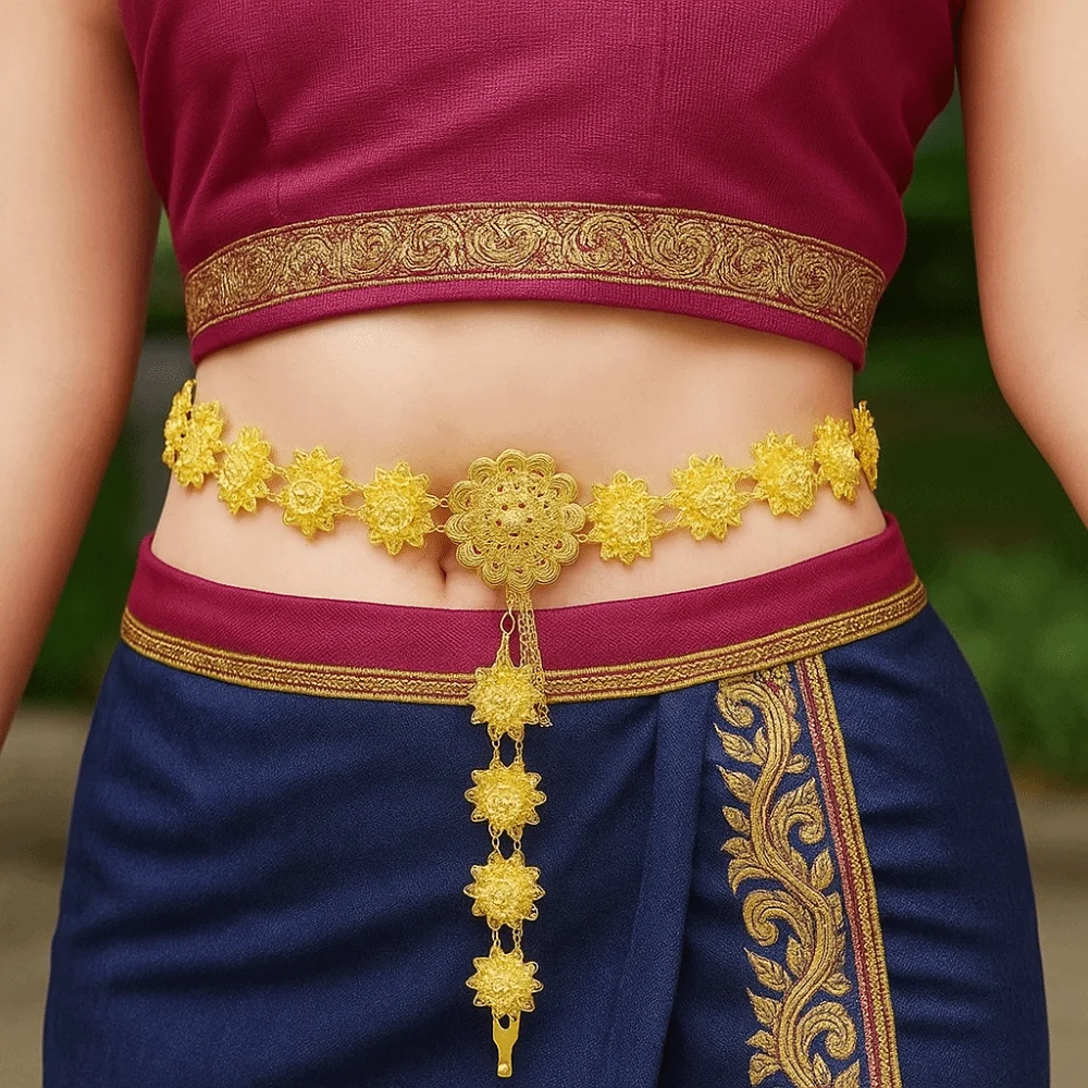 التقليدية المعادن العرقية نمط حزام الفضة جرس زهرة معدنية الخصر سلسلة المعصم مجوهرات شرابة الذهب حزام الطرف الديكور