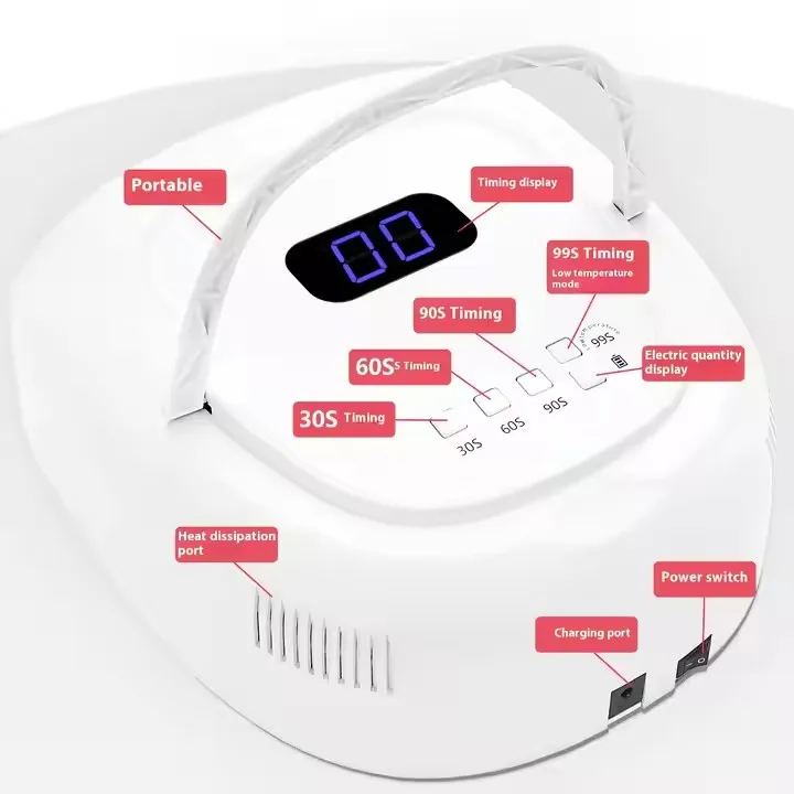 โคมไฟเจลบ่มแบบพกพาระดับมืออาชีพพร้อมตัวจับเวลา 4 ตัวเครื่องเป่าเล็บสําหรับร้านทําเล็บ