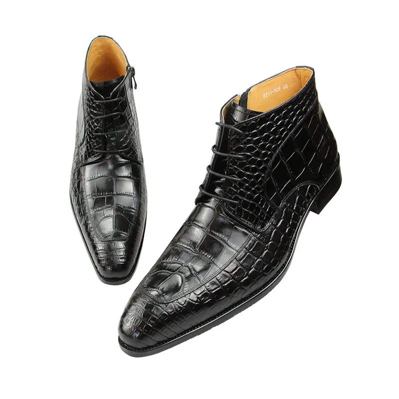 

Stylish Men Ankle Boots Crocodile Printing Business Office Leather Shoe High Grade Botas De Trabajo Hombre Handmade Men Footwear