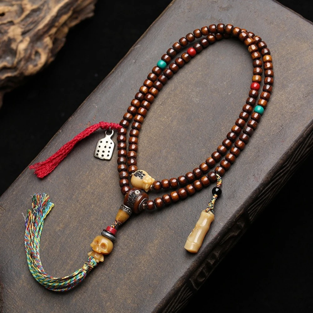 Tibetan return yak bone barrel beads 108 beads rosary neck hanging cinnabar glaze agate material accessories beads