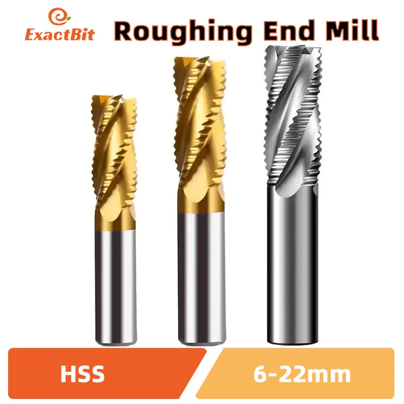 Fresa de desbaste HSS 3 4 flauta dientes de paso fino mecanizado de acero de aluminio revestimiento de estaño herramienta de Metal de baja velocidad 6mm 7mm 8mm 10 12