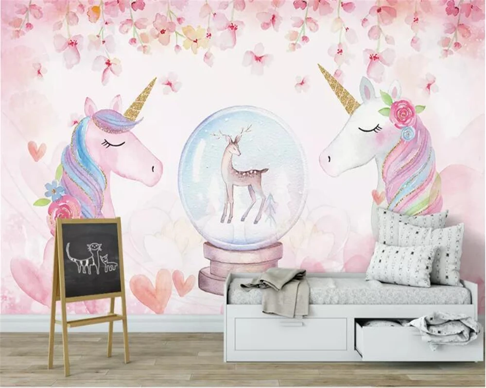 Customized products 3D Wallpaper Watercolor Unicorn Art Mural Life Bedroom Hallway Children Room living room TV backdrop wall 8d