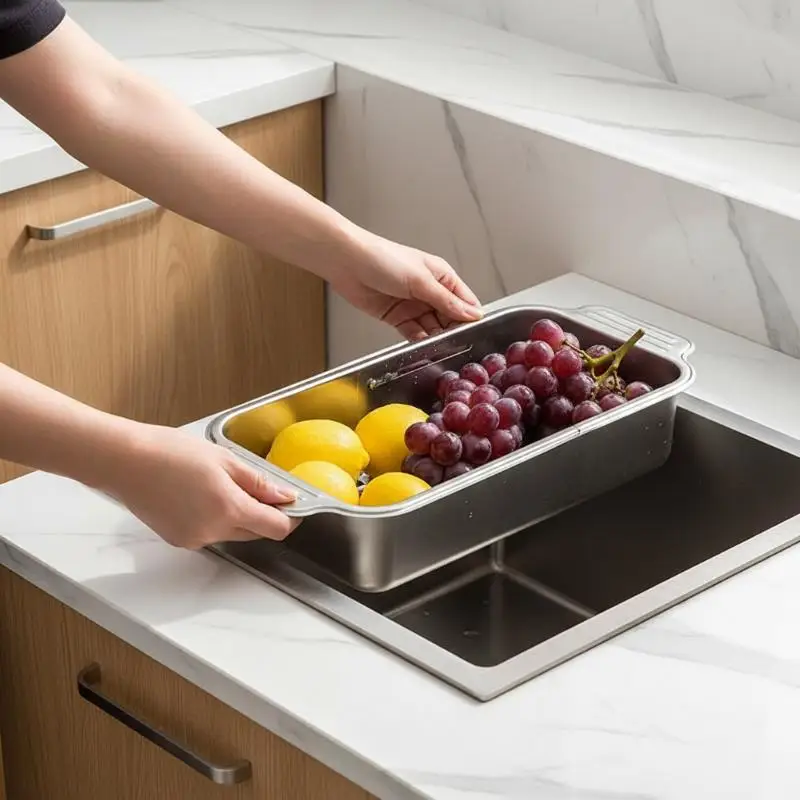 Stainless Steel Adjustable Telescopic Sink Drain Basket Filter Rack Food Grade for Fruit Veggie Washing Kitchen