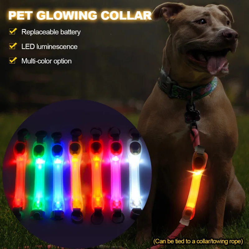 Dog Anti Lost Safety Glowing Collar Multi-Color Pendant Outdoor Waterproof Warning Led Flashing Light Strip Pet Traction Supplie