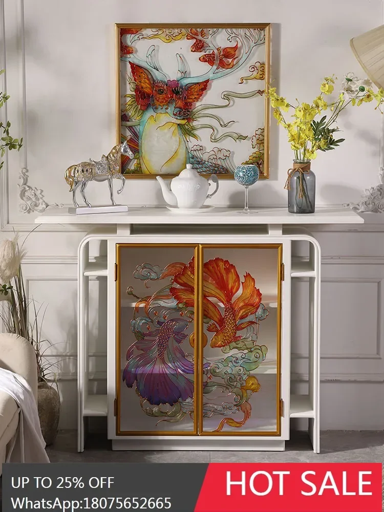 MJY ladder wood stacked carving entrance against the wall Enamel color Internet celebrity art creative entrance table