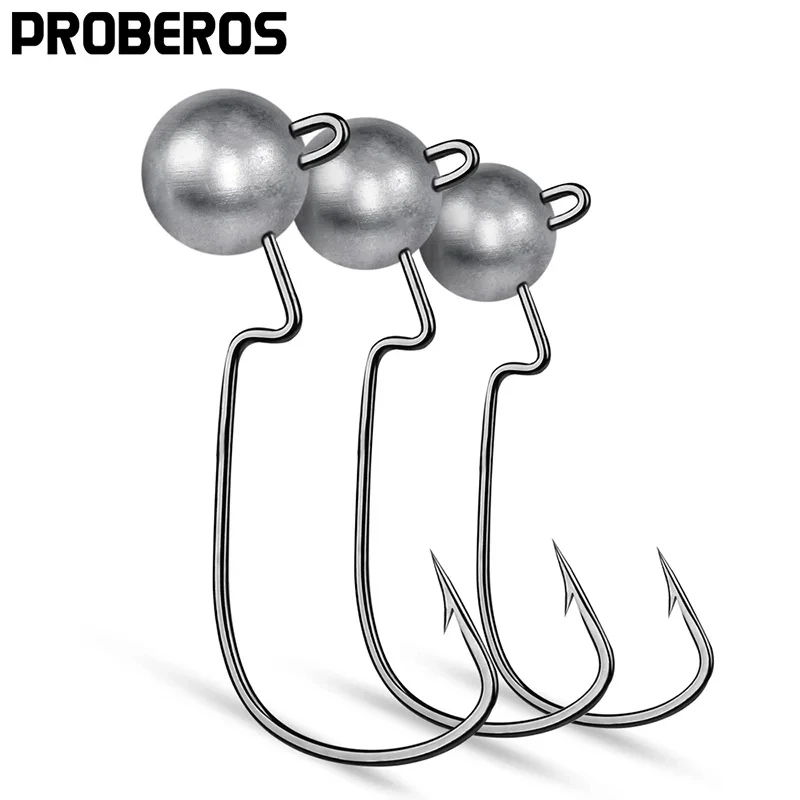 

PROBEROS 50Pcs Jigging Head Fishhooks 3.5-5-7-10g Wide Crank Offset Fishing Hooks Soft Lure Jigs Barbed Bass Fishing Tackle