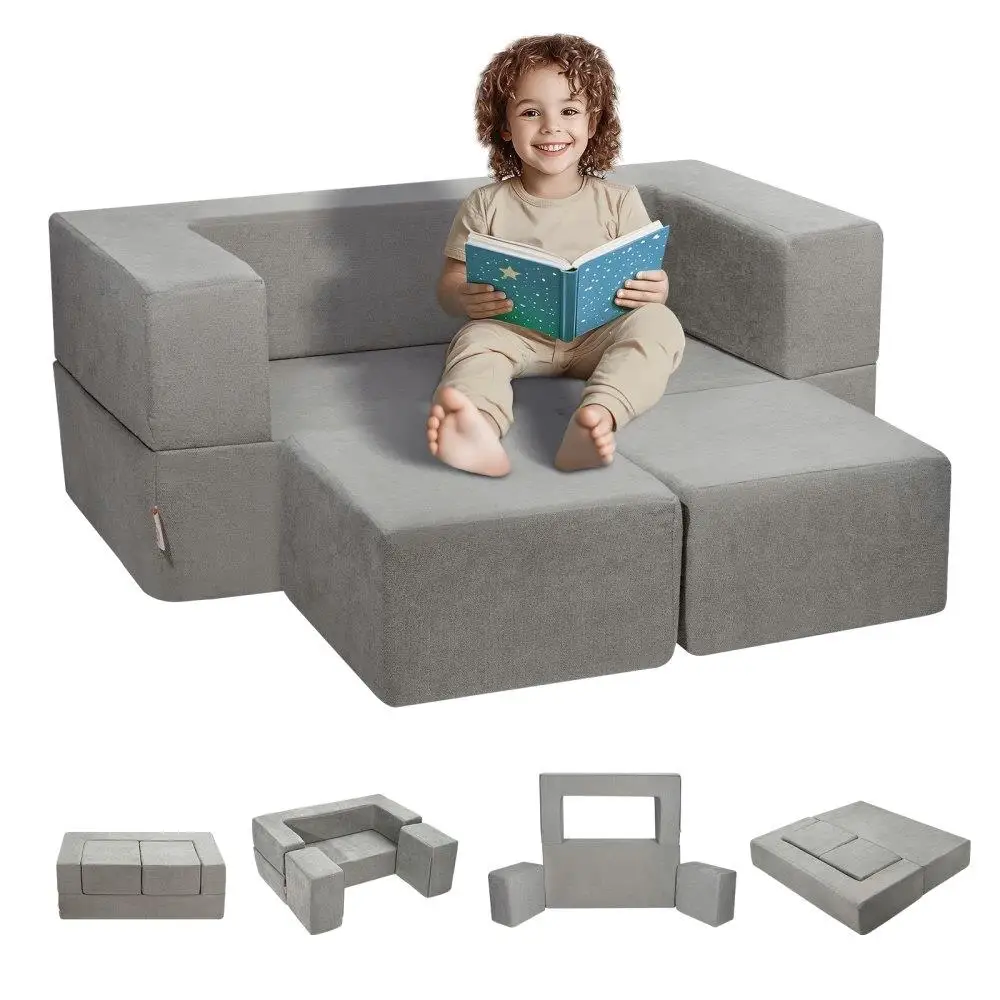 

for kids Modular Sofa Bed Set Playroom Furniture 4Pcs with Removable Cover Grey
