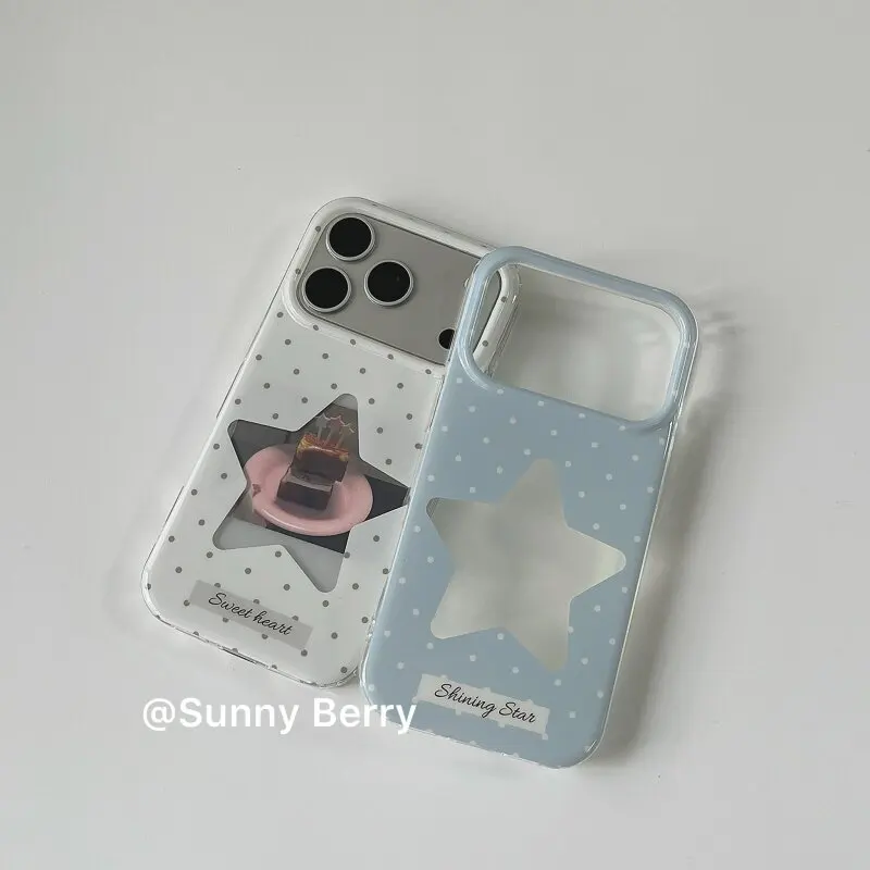 Korean INS Polka Dots White BLue Star Y2K Phone Case For iPhone 17 16 15 14 13 12 11 Pro XR XS X Max 7 8 Plus MINI Y2K Cover view 3