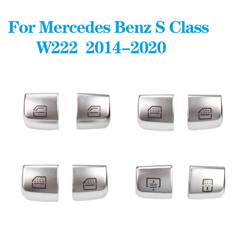 Car Window Glass Lift Switch Button Cover Vehicle DoorControl Switch Key ABS Silver Cap For Mercedes Benz S Class W222 2014-2020