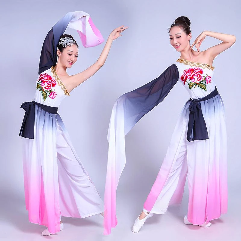 

Classical dance costume female Yangko dance single shoulder sleeve dance costume Chinese style national costume