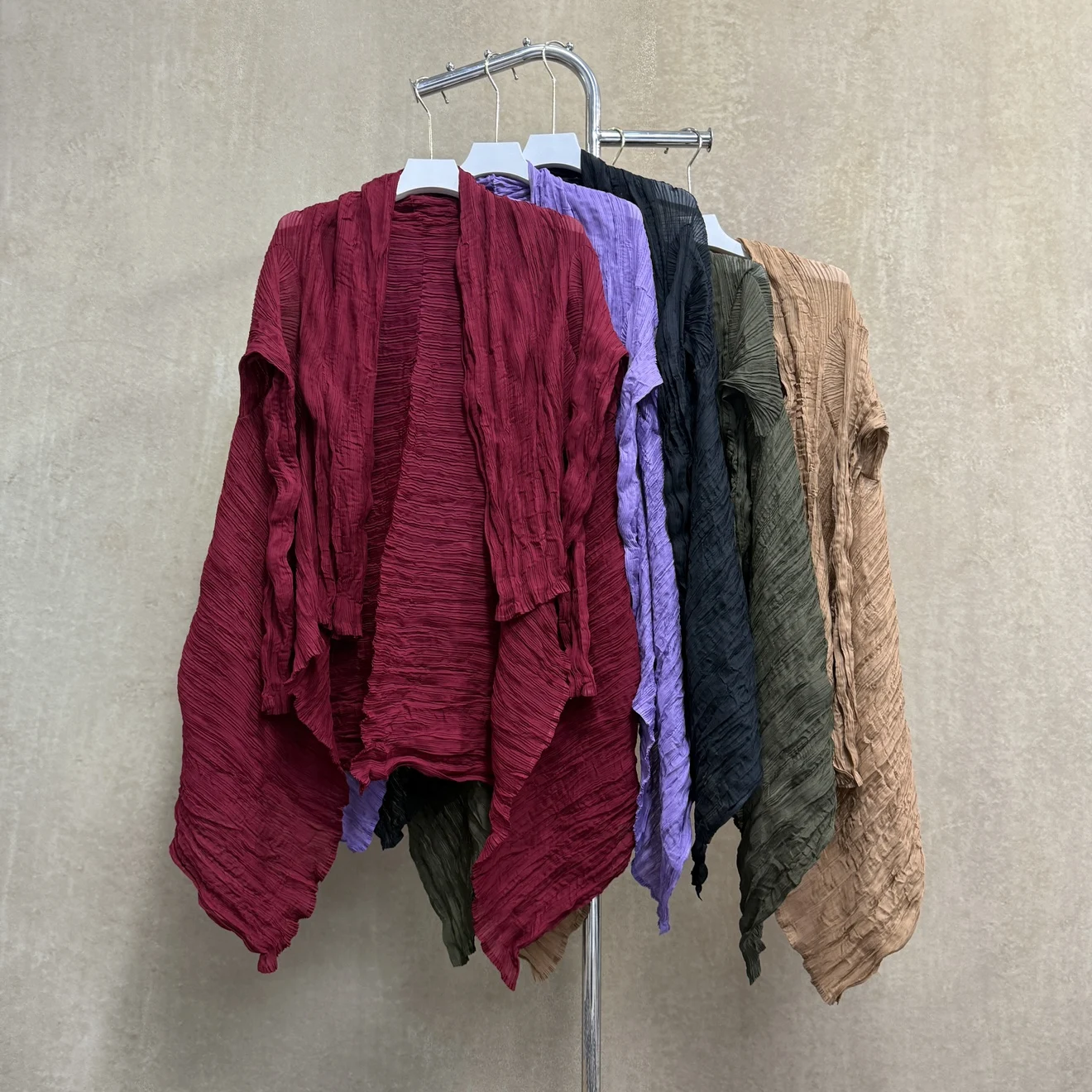 折りたたみスカーフ-ショルダーラップ-ルーズ-多用途-スタイリッシュ-レディース-通勤スタイル-長袖-vネック-ボタン-ピュアカラー-ポリエステル-春