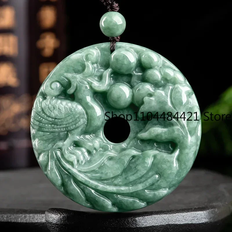 Natural A-goods Jadeite Phoenix Amulet Pendant Hand-carved Exquisite Luxury Ice Jade Necklace Men and Women Mascot Holiday Gift