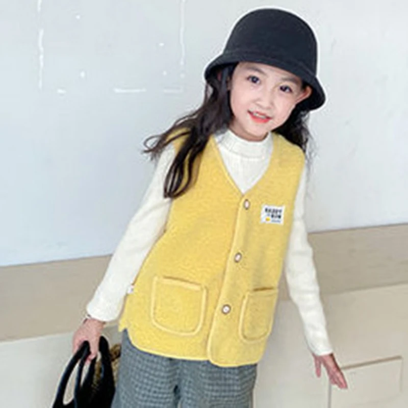 Fall Winter Children Boys Girls Polar Fleece Outerwear Vests Toddler Baby Boy Girl Sleeveless V Neck Warm Thick Kids Vest