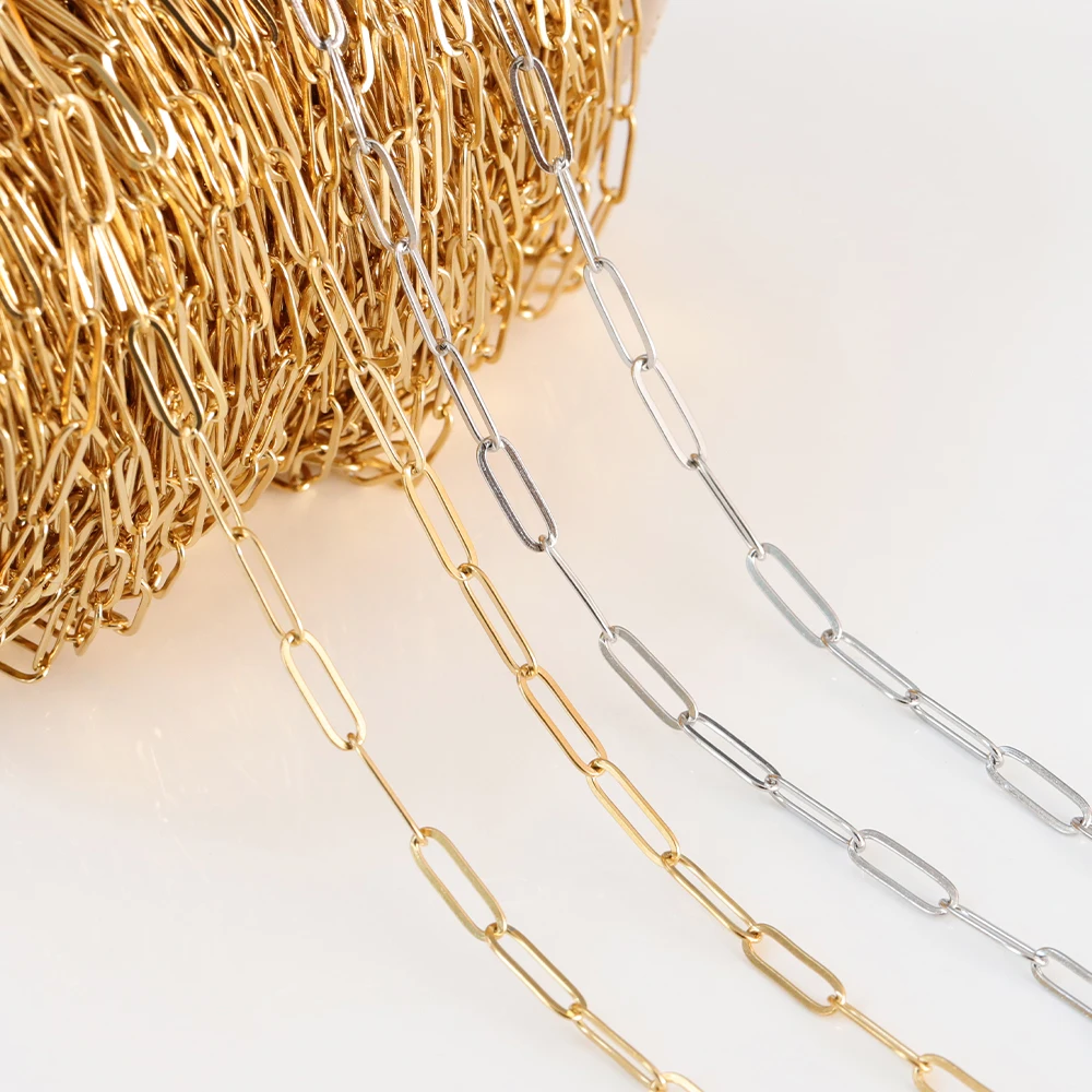 Kein Verblassen, 2 Meter, 1 Meter, ovale Kette aus Edelstahl, flache Kette und runde Kette für DIY-Halskette, Armband, Schmuckherstellung, Zubehör
