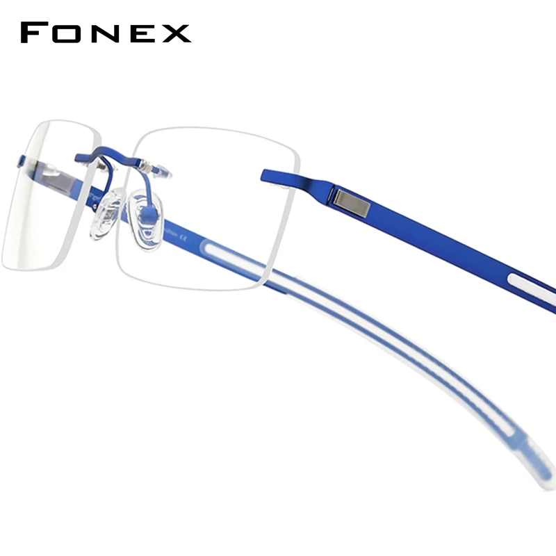 FONEX Alloy Rimless Glasses Frame Men Brand Design Square Eyeglasses Frameless Germany Screwless Ultralight Eyewear 1003