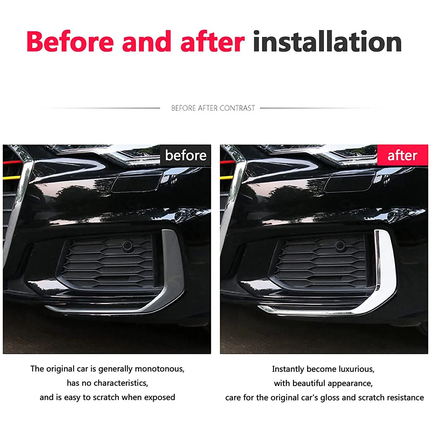 Front Bumper Anti-Scratch Protection Cover Strip Front Fog Lamp Eyebrow Eyelid Cover Trim Decoration for Audi A6L 2019