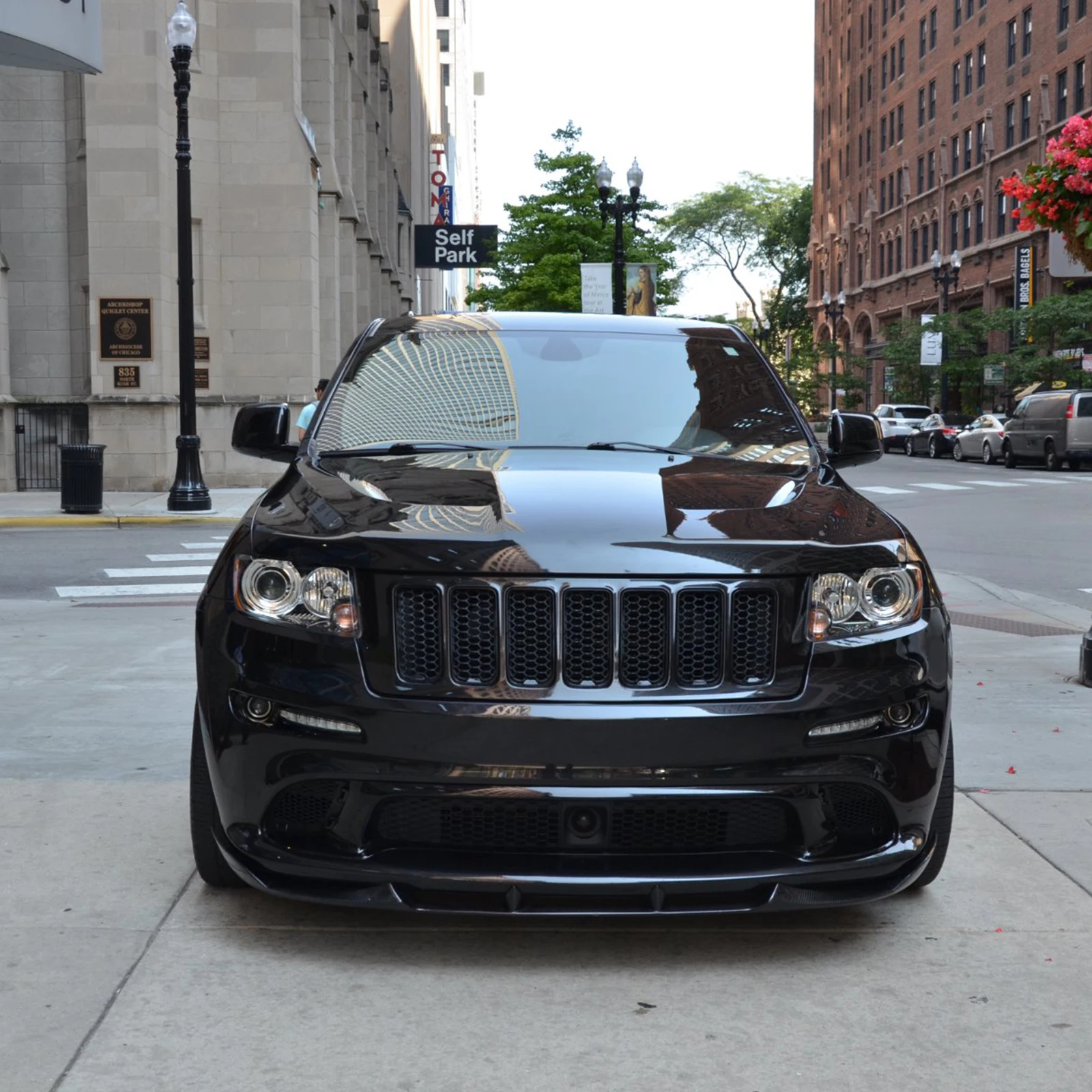 3PCS Car Front Bumper Lip For Jeep Grand Cherokee SRT8 2012-2016 SRT Splitter Spoiler Glossy Black Carbon Fiber Style Body Kit