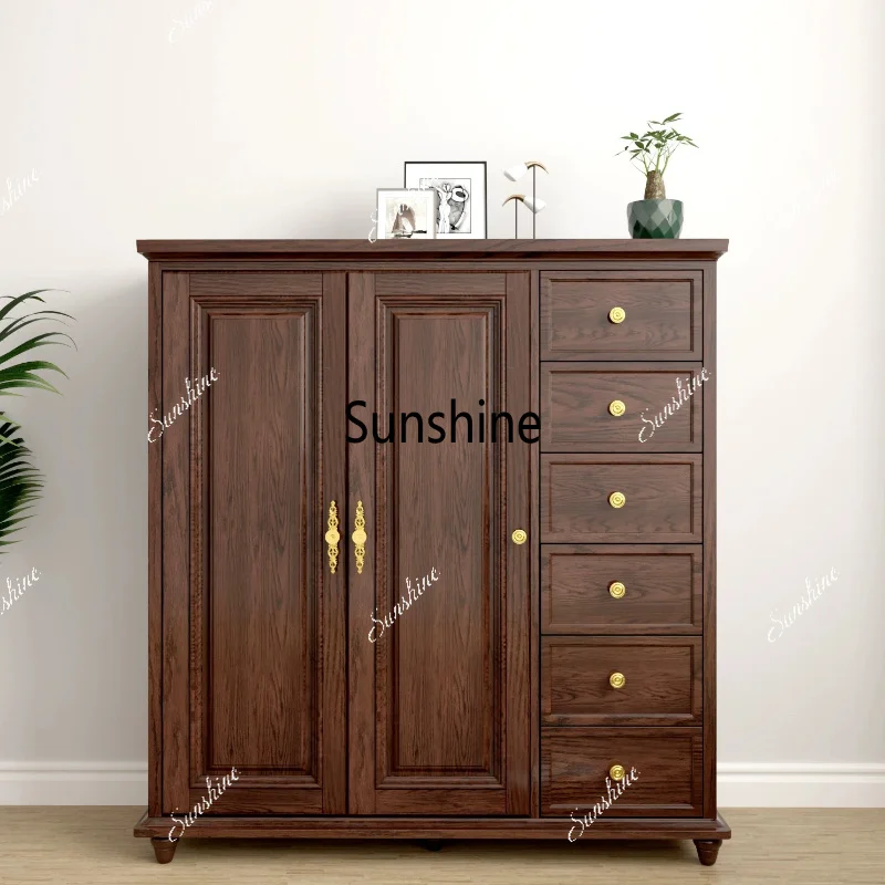 American all-solid wood short wardrobe, simple storage in bedroom storage wardrobe