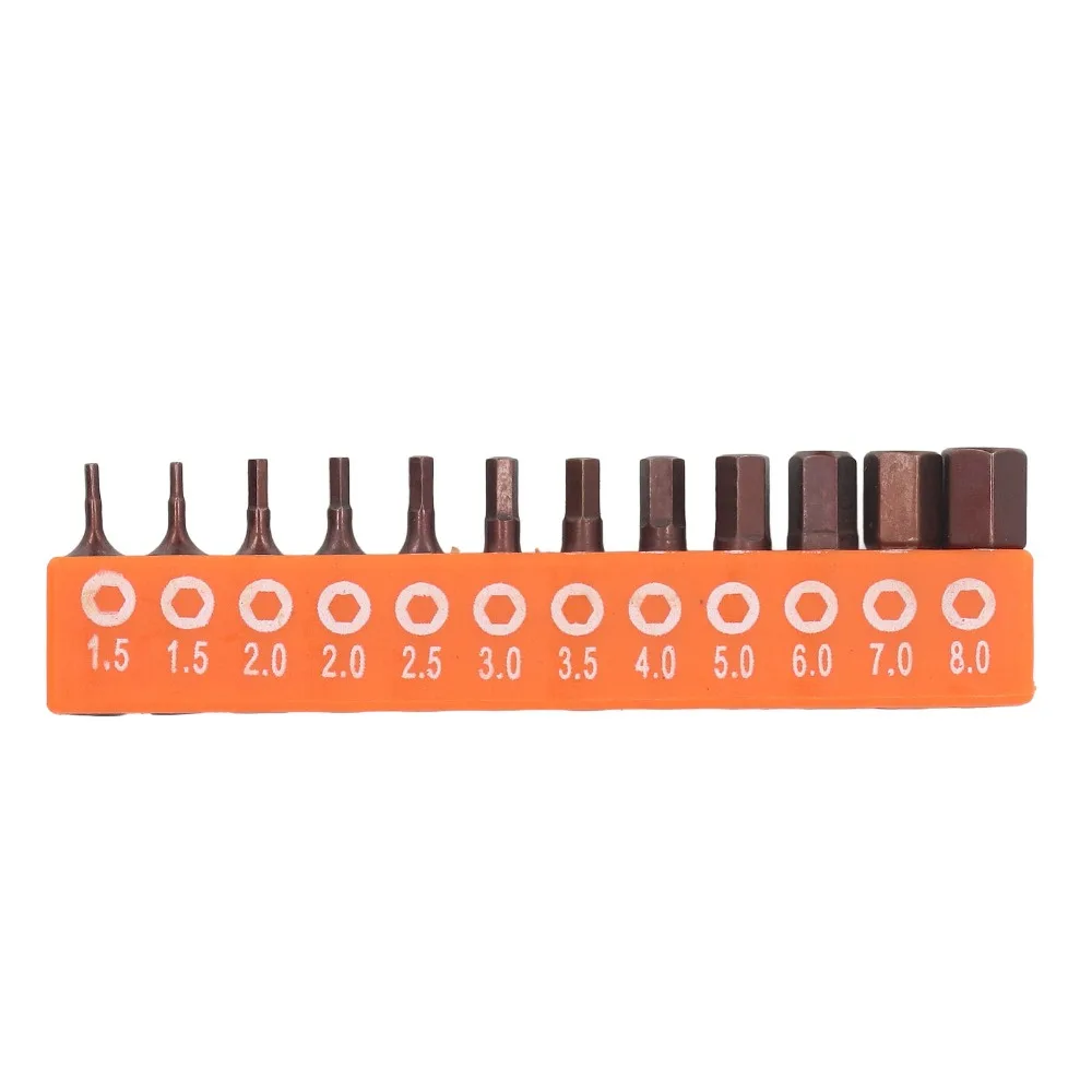 12pcs S2 Alloy Steel Hex Bit Set 1/4 Inch Shank Magnetic Tips Allen Wrench Drill Bit Set 25mm Length Storage Holder