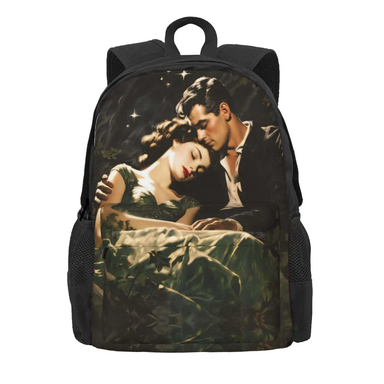 Just The Two Of Us Hot Sale Schoolbag Backpack Fashion Bags Lovers Moonlight Moonlit Couple Vintage Antique Old Love Starlight