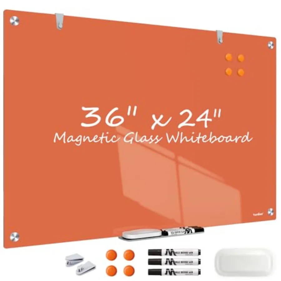 

Магнитная стеклянная доска для сухого стирания на стену, 36x24 дюйма, оранжевая, безрамная, для офиса, школы, класса
