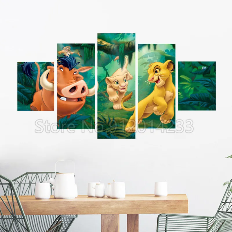 5 Pieces Disney Movie Posters and Prints The Lion King Canvas Painting Simba Cartoon Wall Art Picture for Children's Room Decor