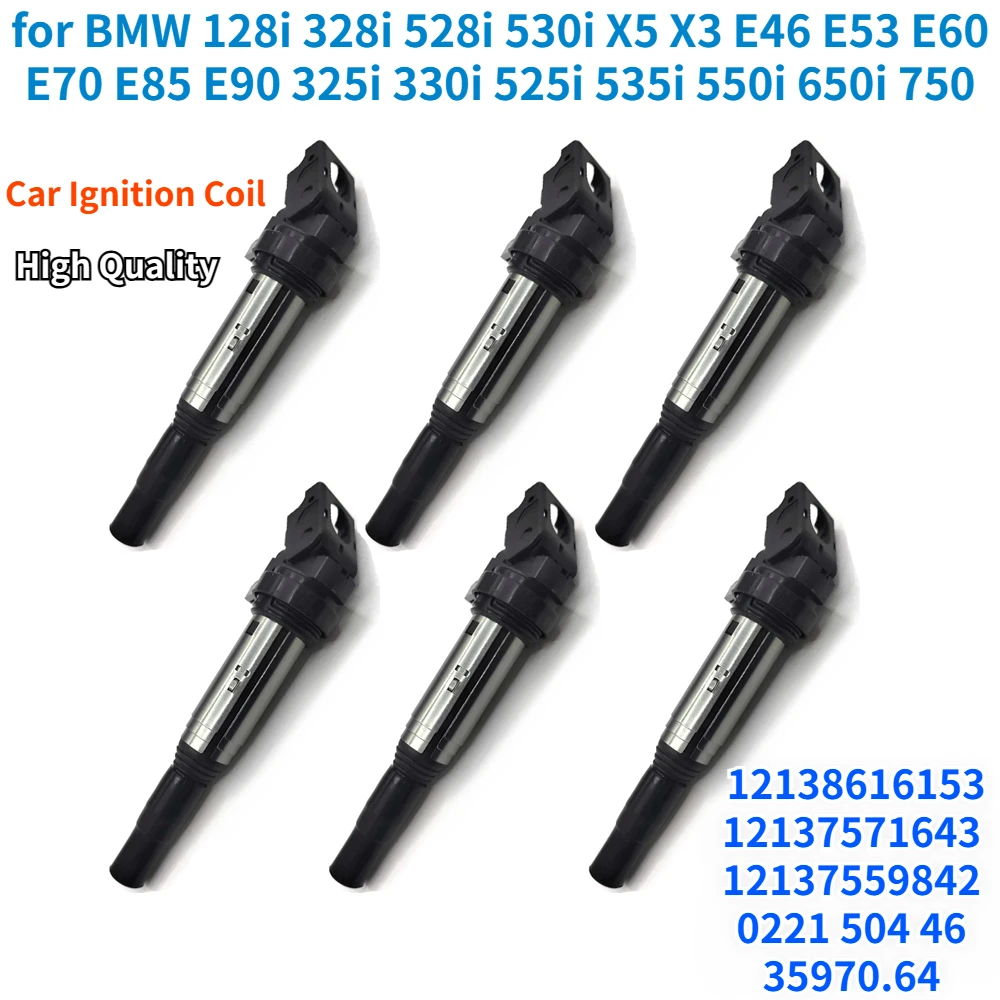 4/6Pcs 12138616153 Car Ignition Coil for BMW 128i 328i 528i 530i X5 X3 3.0L 12137571643 12137559842 12137594596 0221504463