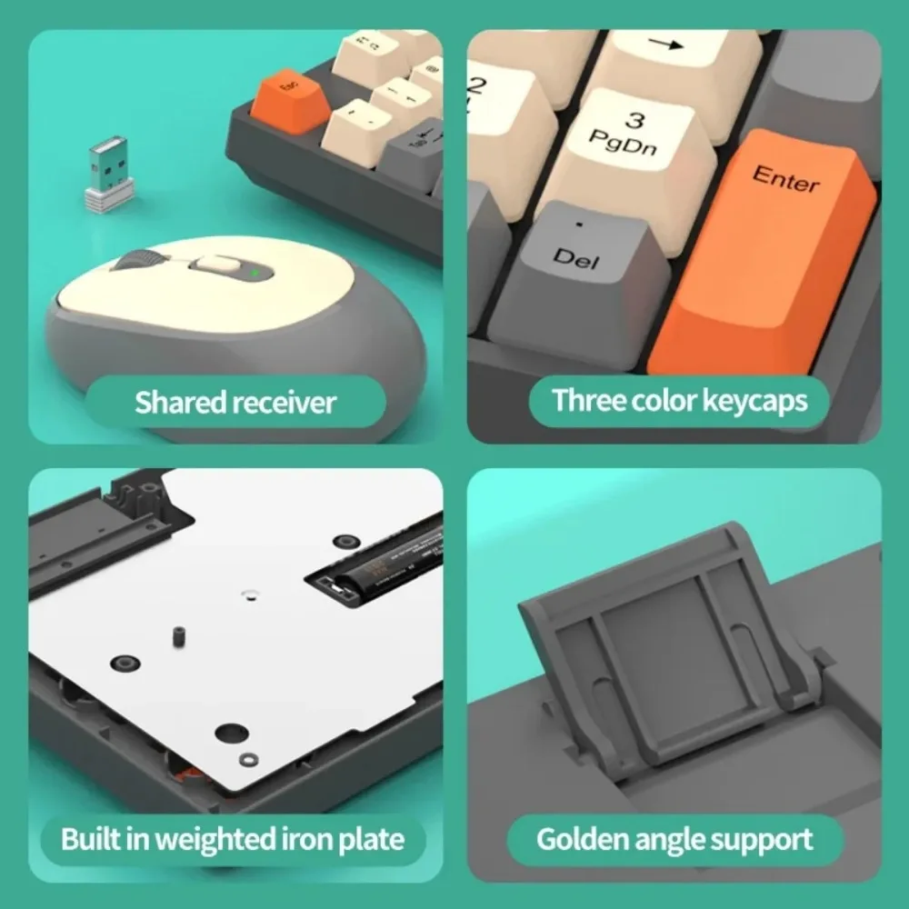 2.4G Wireless Keyboard and Mouse Kit 104 Keys Gaming Keyboard with 3 Colors Keycaps for Laptop Desktop PC Office Accessories