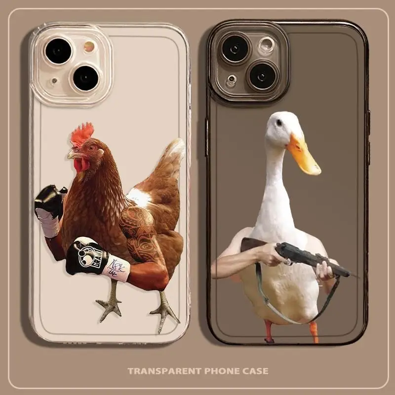 

Funny Boxing Chicken Guns Goose Clear Phone Case For iPhone 16 15 11 12 14 13 Pro Max Mini X XSMax XR 7 8 Plus SE4 16e Covers
