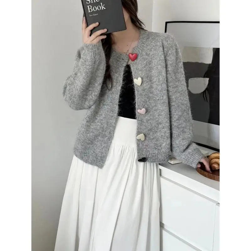 

Women's Clothing Korean Fashion Gentle Sweaters Autumn/Winter Long Sleeve Knit Love Cardigan Lady All-match O-neck Chic Top Coat
