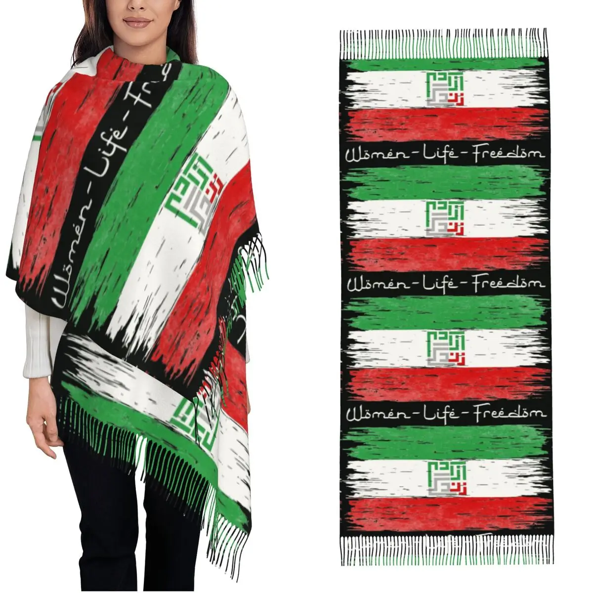 

Iran Iranian Flag Scarf with Tassel Retro Outdoor Shawl Wrap Lady New Design Head Scarves Winter Fashion Bufanda Mujer
