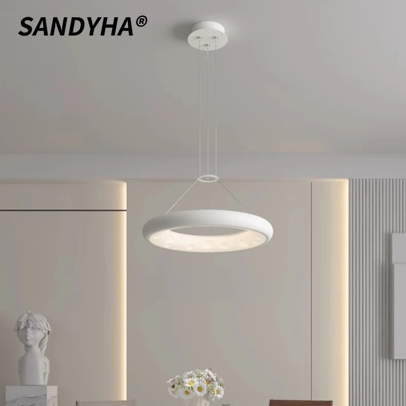 SANDYHA Full Spectrum Eye Protection Circular Acrylic Pendant Lights LED Lamp for Living Room Dining Table Decor Stylish