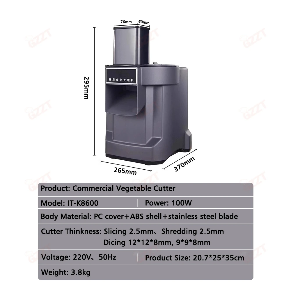 GZZT K8600 Vegetable Cutter Slicing Shredding Dicing Maker Multifunctional Food Processor with 3 Blade Multifunctional Cutter