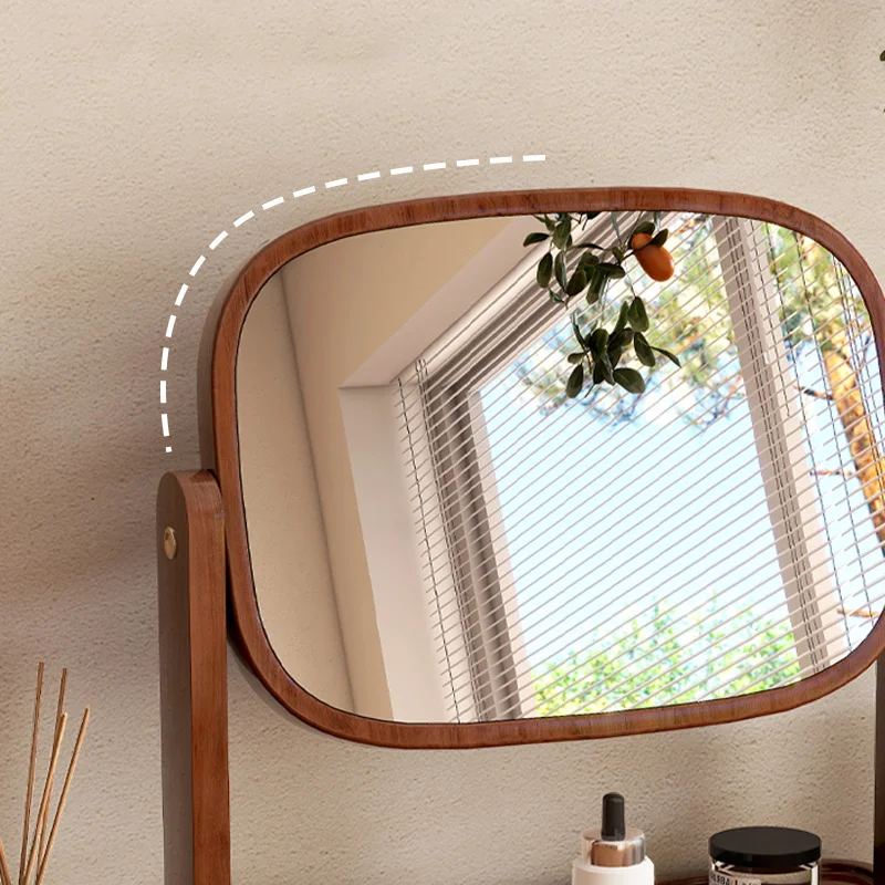 Madeira maciça 360 °   Espelho de vaidade giratório com armazenamento - Espelho de penteadeira de mesa vintage para quarto de meninas, espelho de maquiagem clássico