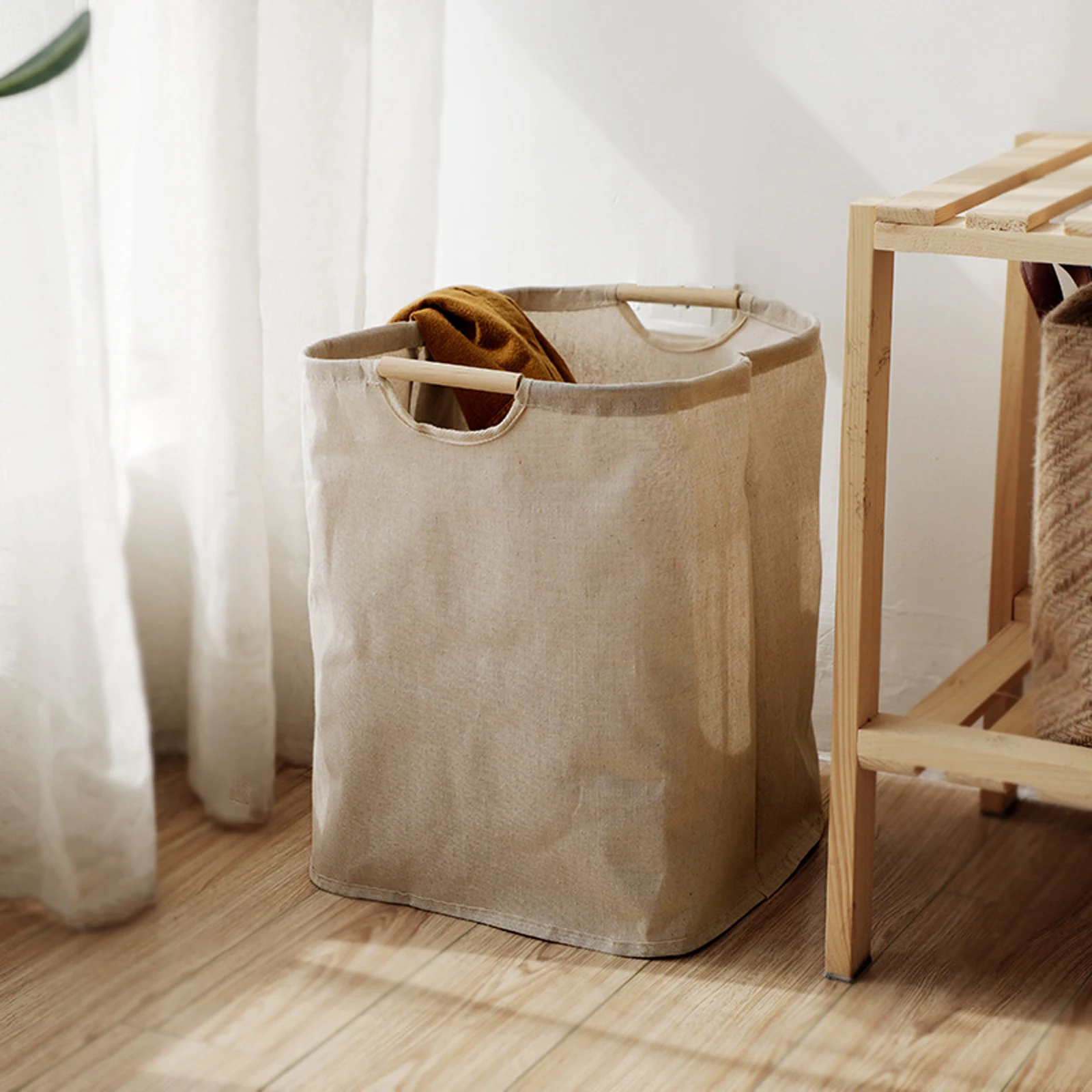 

Laundry Basket Cotton Linen Fabric Folding Large Capacity Storage Bags Toys ganizer Closet Arrangement Wood H PE Coated