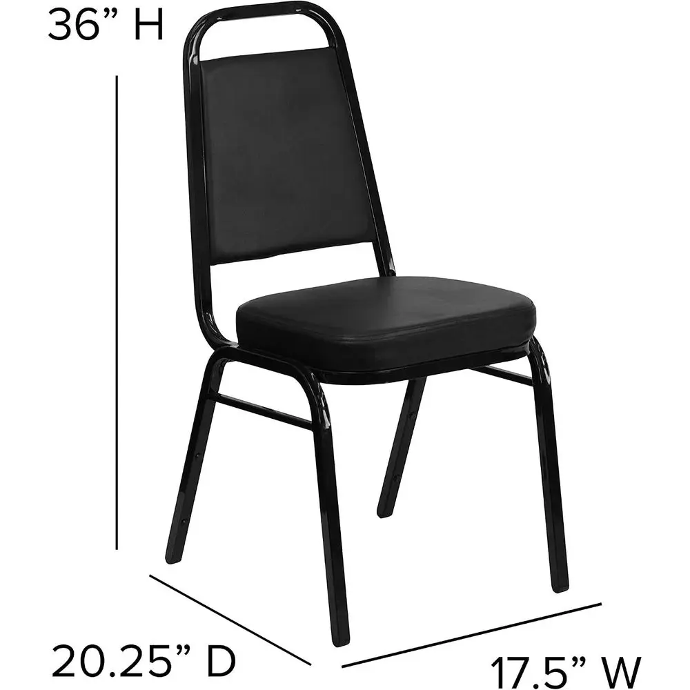 Trapezoidal Back Vinyl Stackable Banquet Chair, Multipose Stacking Chair with Padded Seat and Back, Black