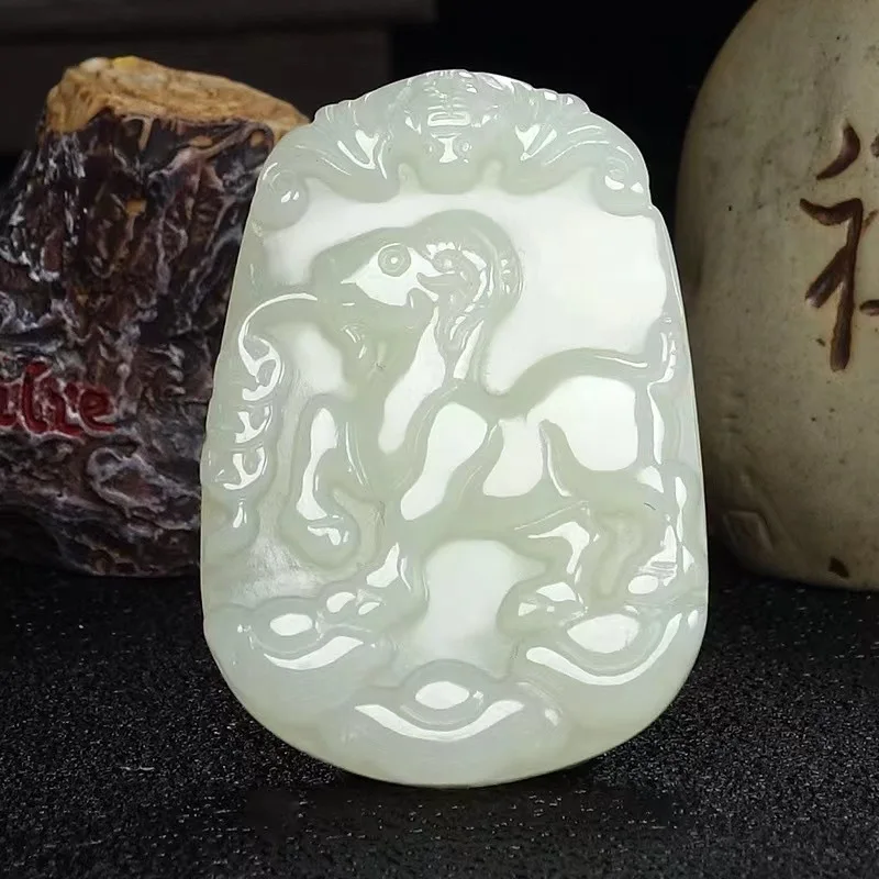 Hetian Jade Zodiac Pendant Necklace Women Men, Featuring Tiger,, Snake, Horse, Sheep, Monkey, And Rooster