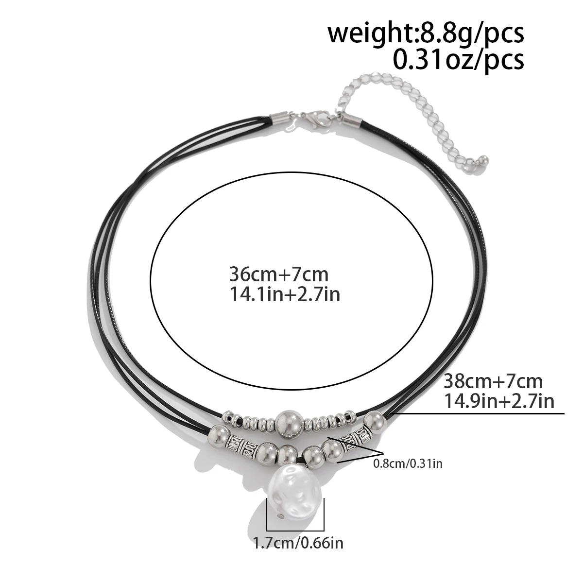 KunJoe Vintage Multilayer Leather Rope Chain Plastic Beads Choker Short Necklace Women Simple Imitation Pearl Pendant Necklace