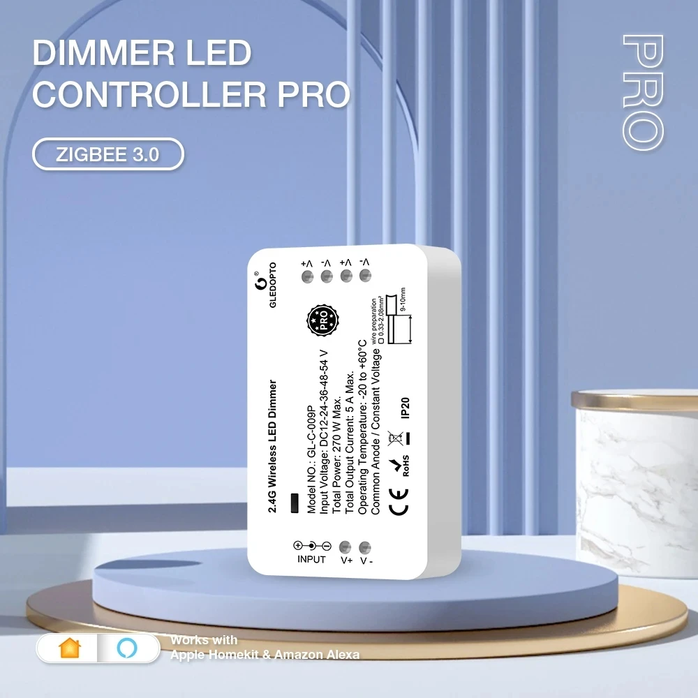 

Zigbee 3.0 Smart LED Dimmer Controller for Monochrome LED Strip Compatible With Terncy Homekit Alexa Google Home Voice Control