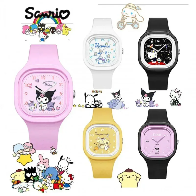 Sanrio Kuromi Hello Kitty Orologio per bambini Cinturino in silicone Orologio da polso per bambini Orologio con melodia di cartone animato Regali di compleanno per bambini