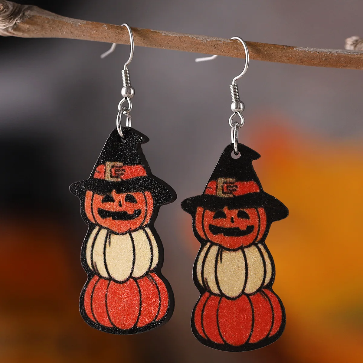 Halloween Bat Grimace Pumpkin Pendant Earrings Wooden Goth Accessories image 6
