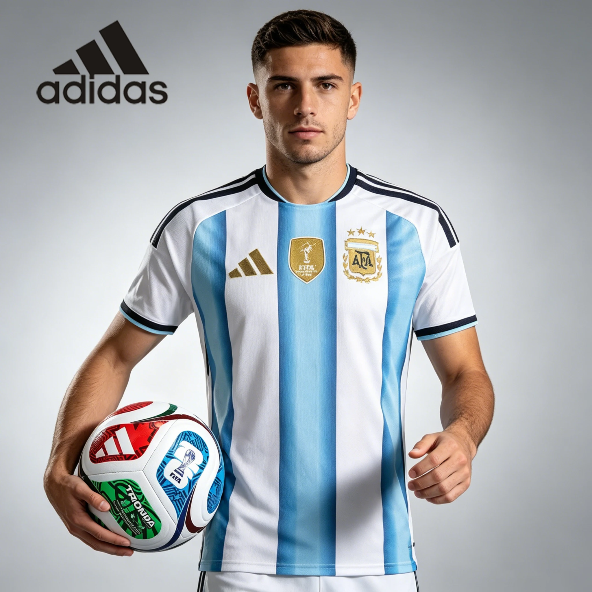Camiseta de Aficionado de la Selección Argentina para la Copa Mundial 2026 de Adidas + Balón de Entrenamiento de Fútbol FIFA Trionda 2026 JM8396+JD8032